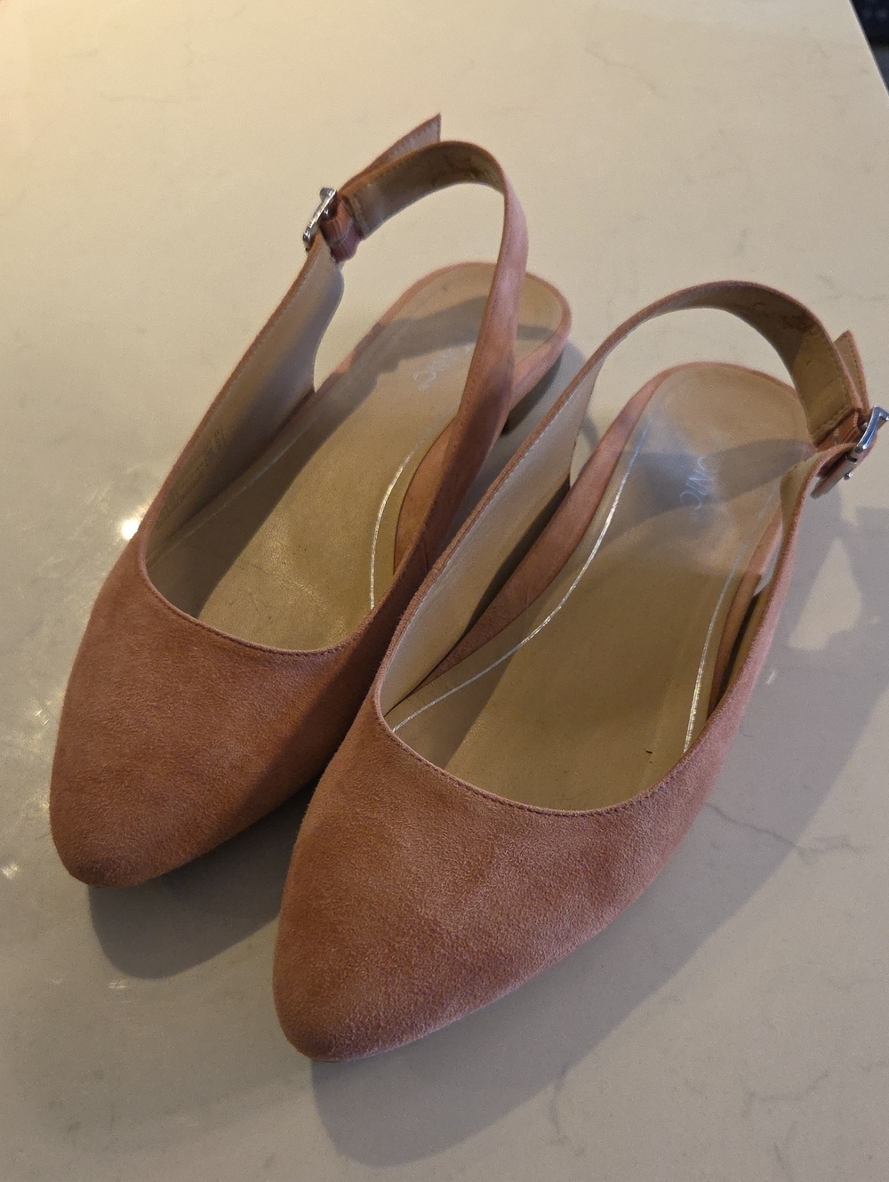 Vionic Women's Suede Slingback Flats in Blush Pink